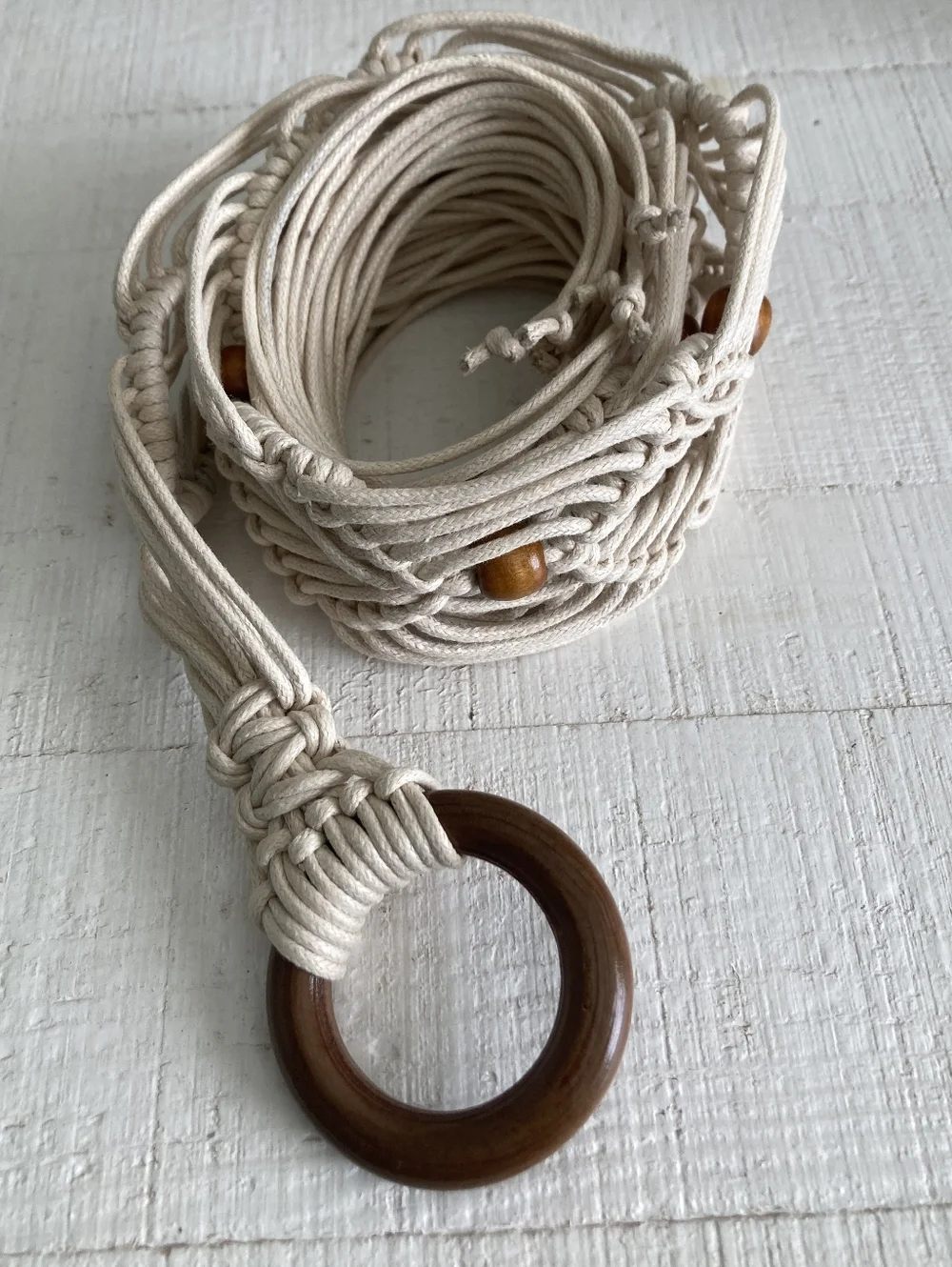 Boho Woven Macrame Rope Tie Beaded Waist Belt Tassel Tan Braided Beach Summer